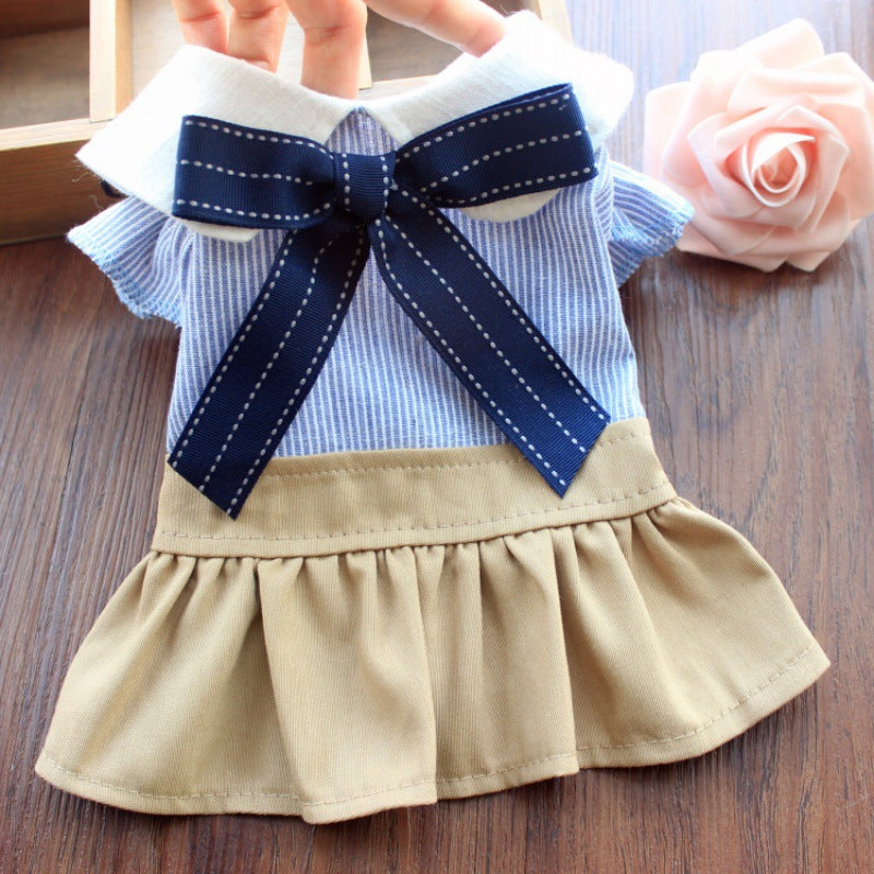 KFX-3968317 Cute Blue Bow Bichon Skirt for Dogs - Casual Student Style Pet Apparel