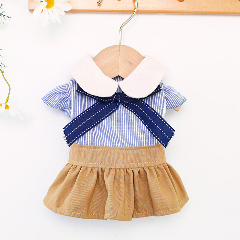 KFX-3968317 Cute Blue Bow Bichon Skirt for Dogs - Casual Student Style Pet Apparel