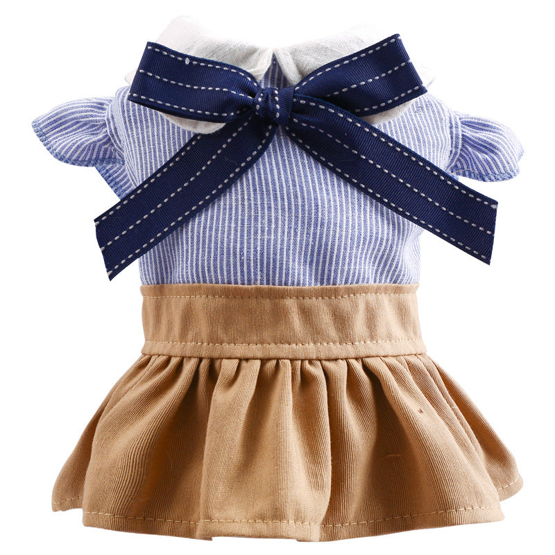 KFX-3968317 Cute Blue Bow Bichon Skirt for Dogs - Casual Student Style Pet Apparel