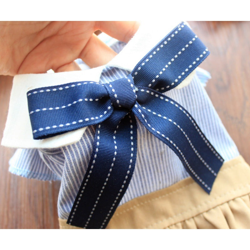 KFX-3968317 Cute Blue Bow Bichon Skirt for Dogs - Casual Student Style Pet Apparel