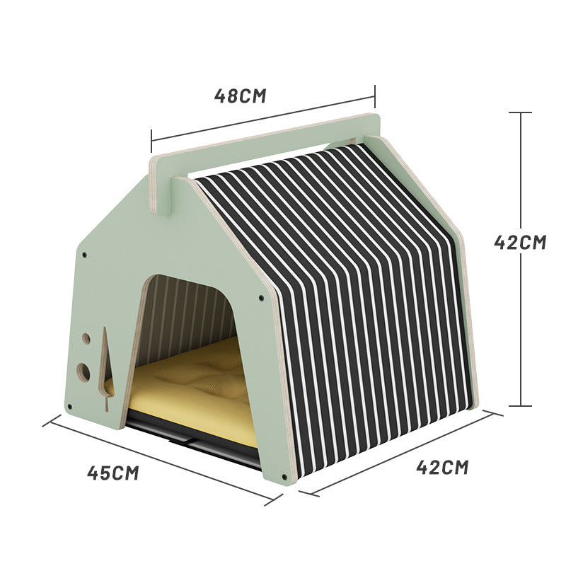 KFX-3969981 Wooden Multi-layer Cat Climbing Frame with Moisture-proof Tarpaulin - Log Color, Mint Green