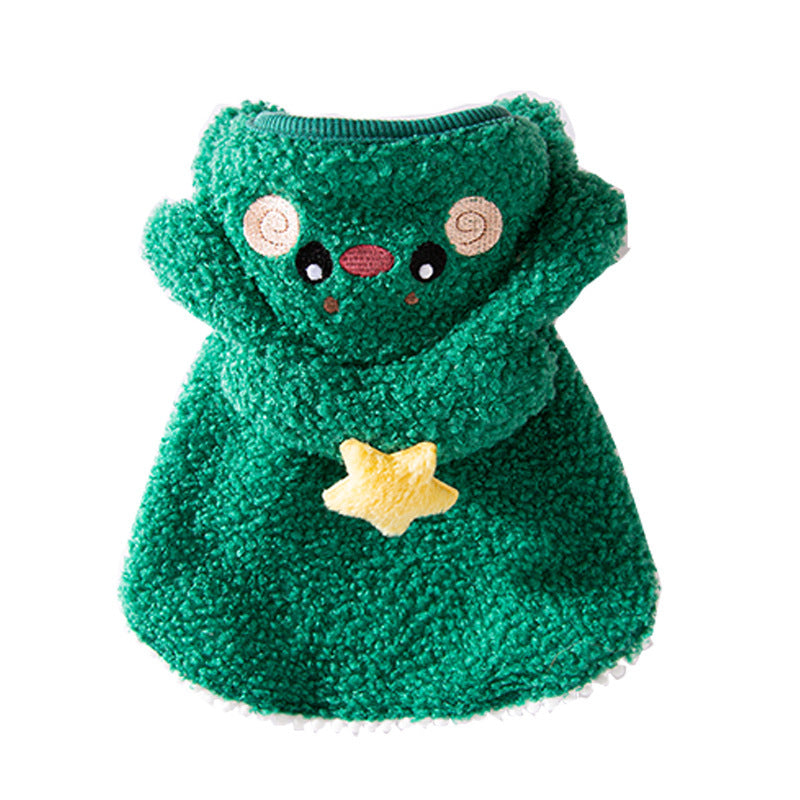 KFX-3970493 Warm Thickened Elk Cloak for Cats in Ti'an Green and Lomi Brown - Cozy Winter Apparel