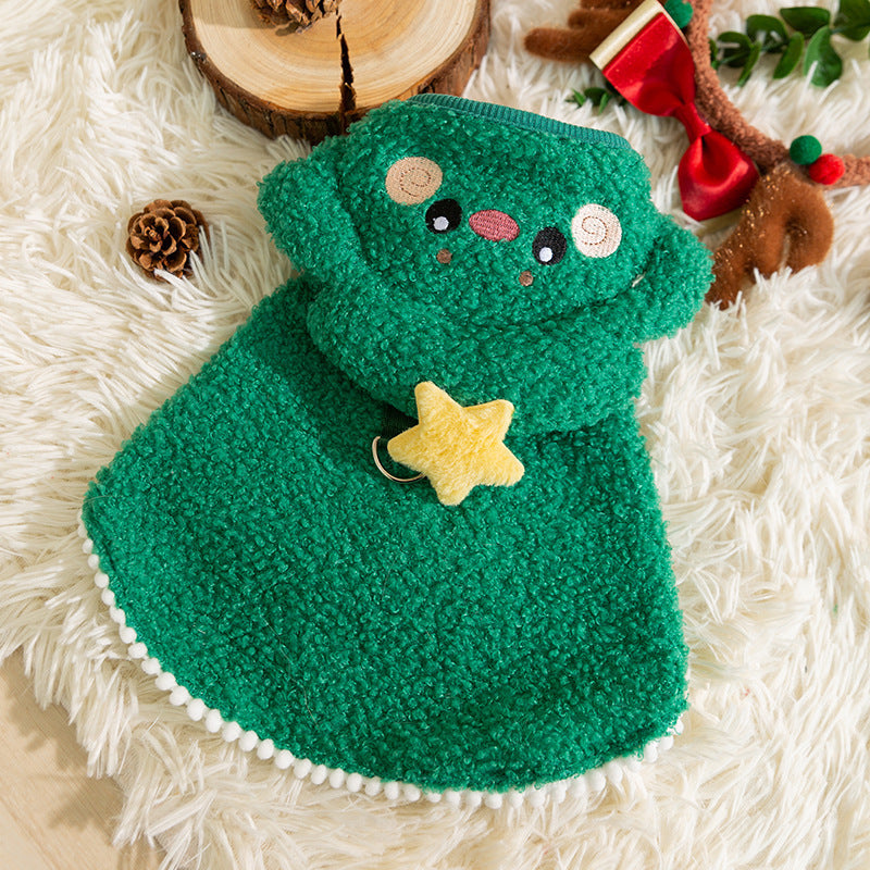 KFX-3970493 Warm Thickened Elk Cloak for Cats in Ti'an Green and Lomi Brown - Cozy Winter Apparel