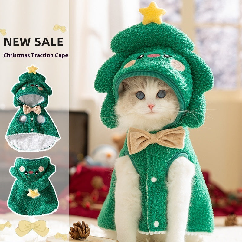 KFX-3970493 Warm Thickened Elk Cloak for Cats in Ti'an Green and Lomi Brown - Cozy Winter Apparel