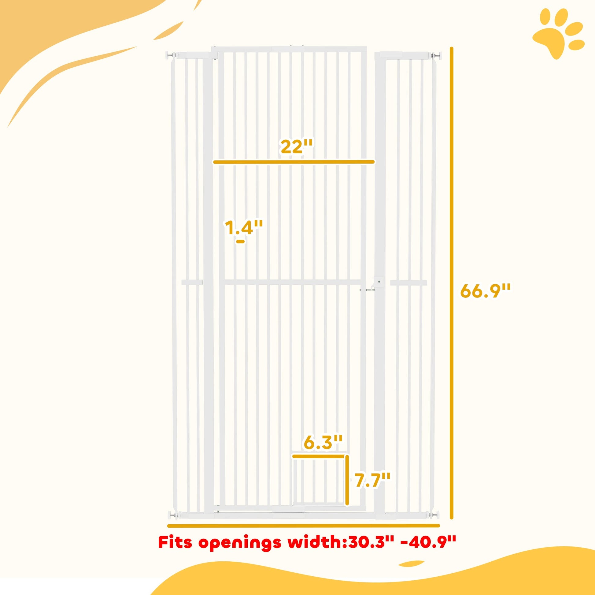 KFX-3971389 66.9" Extra Tall Pet Gate with Cat Door for Multi-Pet Families - Safe & Robust Design