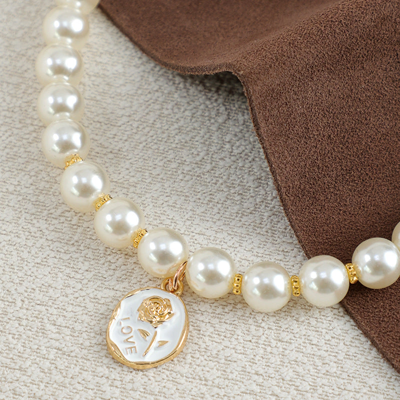 KFX-3973693 Pet Flower Pearl Necklace Collar - White Rose & Black Rose in Sizes S, M, L