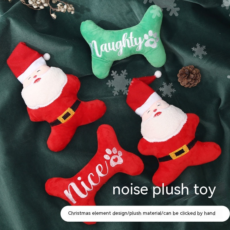 KFX-3975357 Christmas Plush Dog Toy - Sounding Puppy with Santa Claus Design and Bone Options