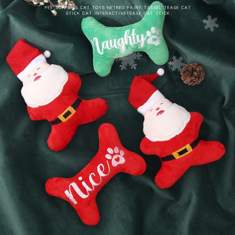 KFX-3975357 Christmas Plush Dog Toy - Sounding Puppy with Santa Claus Design and Bone Options