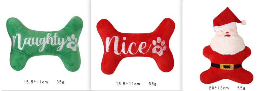 KFX-3975357 Christmas Plush Dog Toy - Sounding Puppy with Santa Claus Design and Bone Options