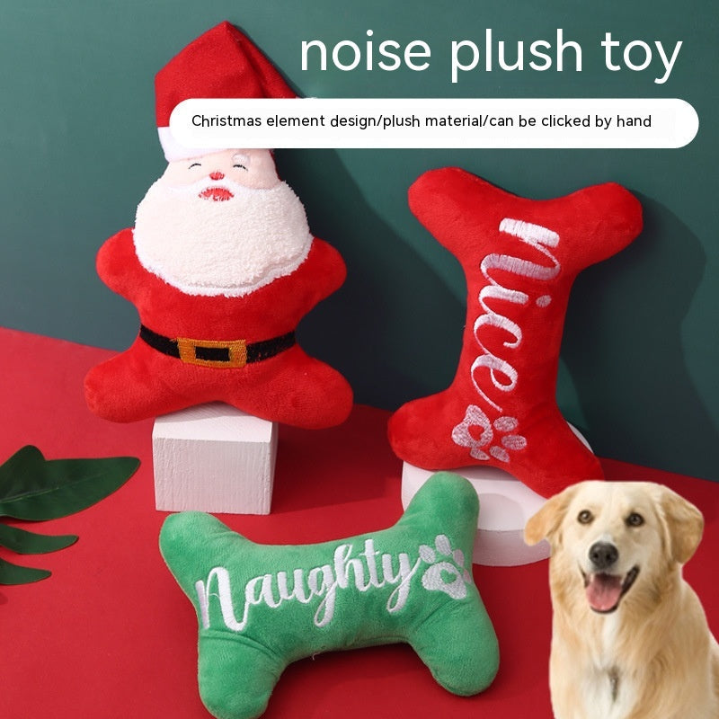 KFX-3975357 Christmas Plush Dog Toy - Sounding Puppy with Santa Claus Design and Bone Options
