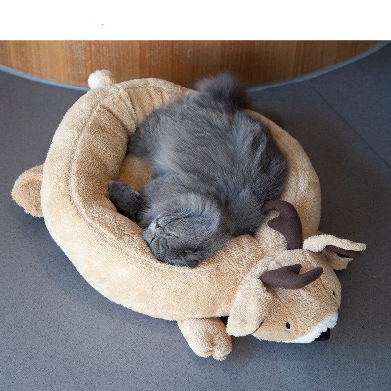 KFX-3975741 Cozy Cartoon Pet Nest for Cats and Small Animals - Soft Cotton, 30cm Diameter