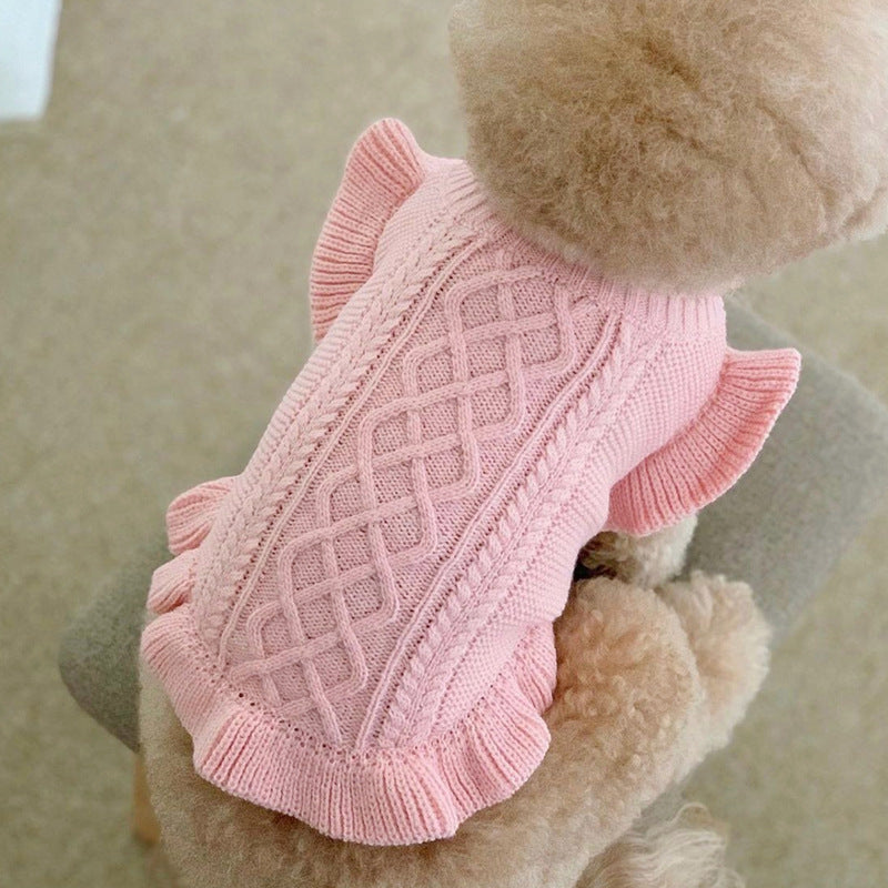 KFX-3976253 Stylish Pink Knitted Wool Skirt for Dogs - Casual Pet Apparel for All Breeds