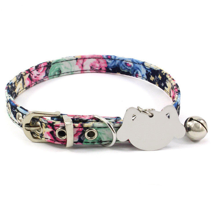 KFX-3977533 Double-Sided Laser Engraved Pet Collar with Brass Bell - Flower Pattern