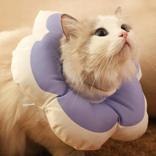 KFX-3978941 Adjustable Cat Neck Cone with Cute Solar Flower Design - Anti-Bite Coverage for Pet Surgery