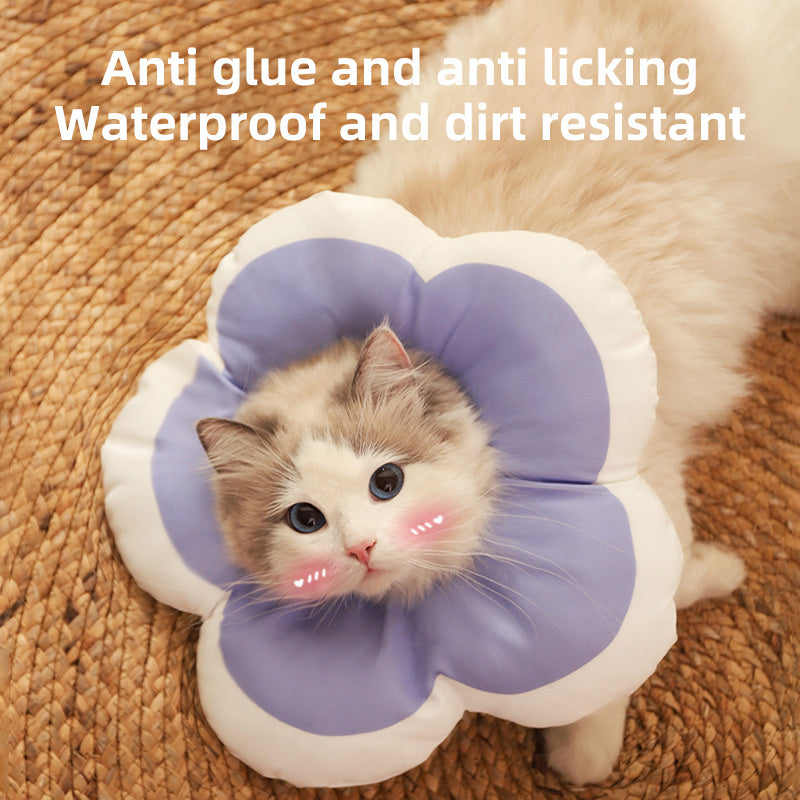 KFX-3978941 Adjustable Cat Neck Cone with Cute Solar Flower Design - Anti-Bite Coverage for Pet Surgery