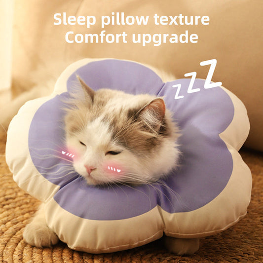KFX-3978941 Adjustable Cat Neck Cone with Cute Solar Flower Design - Anti-Bite Coverage for Pet Surgery