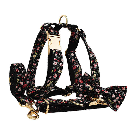 KFX-3982909 Cute Bow Lettering Printed Pet Collar and Leash Set with Vest and Rope for Dogs