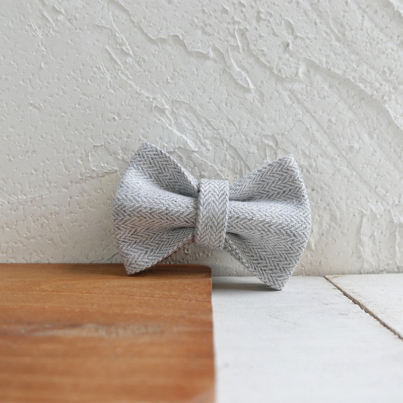 KFX-3983421 Light Grey Soft Polyester Cat Collar with Bow, Available in Circle S and L Sizes