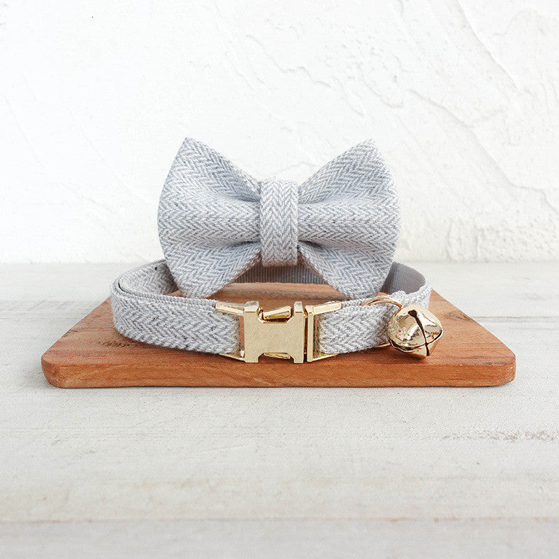 KFX-3983421 Light Grey Soft Polyester Cat Collar with Bow, Available in Circle S and L Sizes