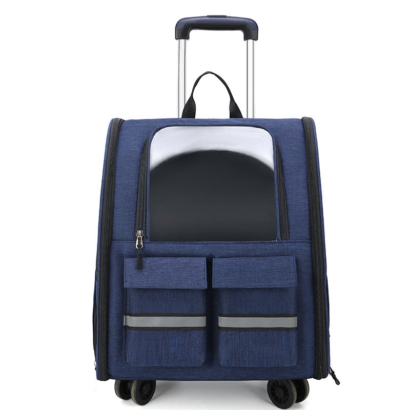 KFX-3983677 Foldable Breathable Double Shoulder Pull Rod Pet Cat Carrier Bag in Various Colors