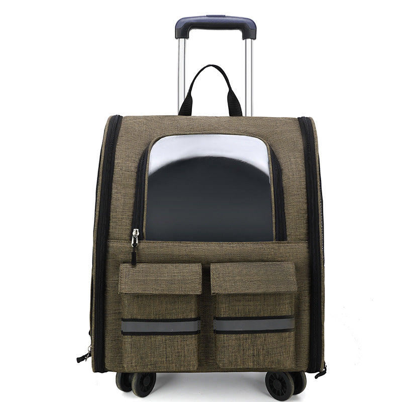 KFX-3983677 Foldable Breathable Double Shoulder Pull Rod Pet Cat Carrier Bag in Various Colors