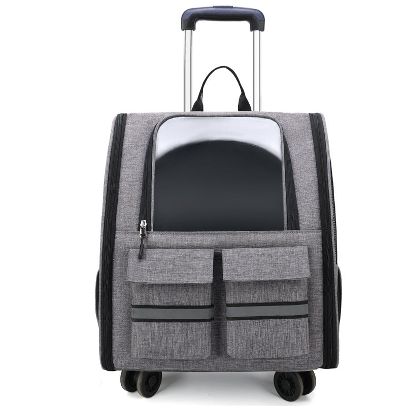 KFX-3983677 Foldable Breathable Double Shoulder Pull Rod Pet Cat Carrier Bag in Various Colors