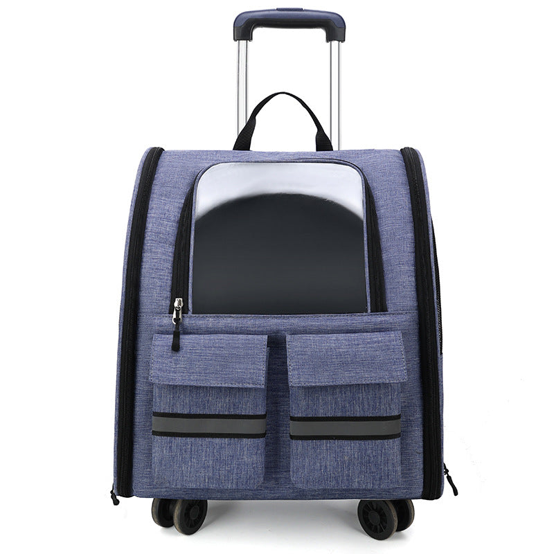KFX-3983677 Foldable Breathable Double Shoulder Pull Rod Pet Cat Carrier Bag in Various Colors