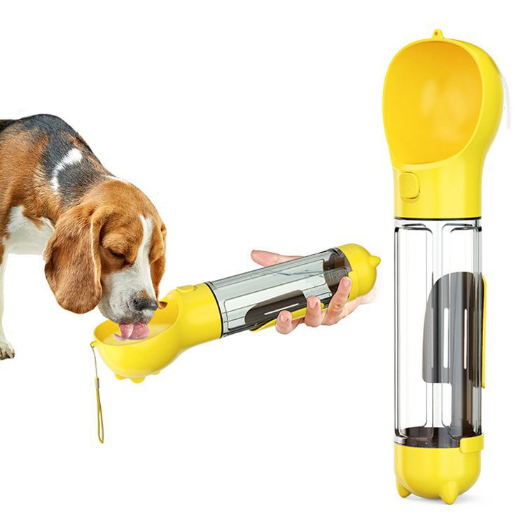 KFX-3984701 3-in-1 Portable Multifunction Dog Water Bottle with Food Feeder and Poop Bag Dispenser for Travel