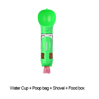 KFX-3984701 3-in-1 Portable Multifunction Dog Water Bottle with Food Feeder and Poop Bag Dispenser for Travel