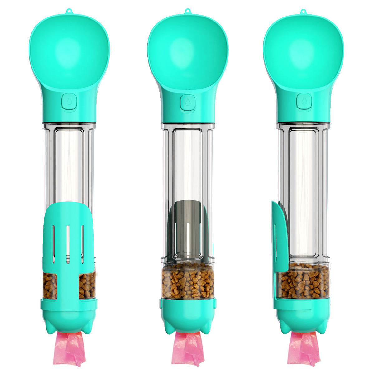 KFX-3984701 3-in-1 Portable Multifunction Dog Water Bottle with Food Feeder and Poop Bag Dispenser for Travel