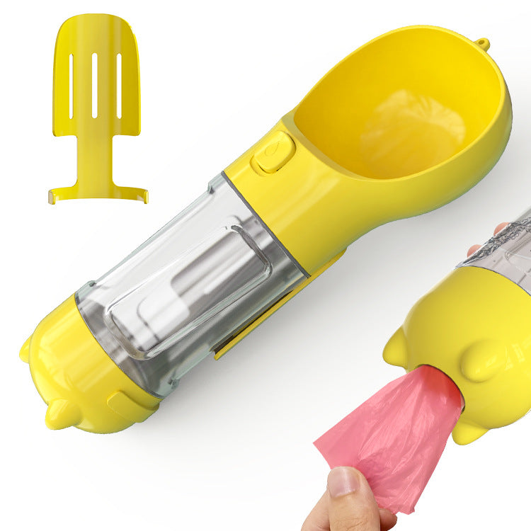 KFX-3984701 3-in-1 Portable Multifunction Dog Water Bottle with Food Feeder and Poop Bag Dispenser for Travel