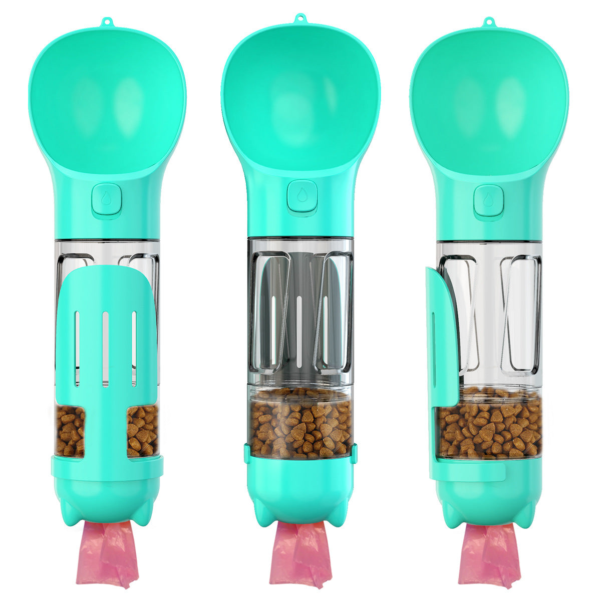 KFX-3984701 3-in-1 Portable Multifunction Dog Water Bottle with Food Feeder and Poop Bag Dispenser for Travel