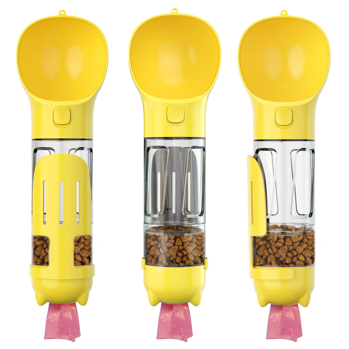 KFX-3984701 3-in-1 Portable Multifunction Dog Water Bottle with Food Feeder and Poop Bag Dispenser for Travel