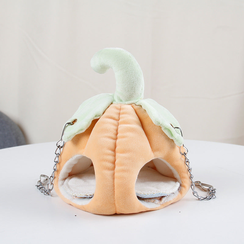 KFX-3985469 Cozy Pumpkin Nest for Small Pets – Soft Diamond Velvet Hammock for Hamsters, Teddy Bears, and Sugar Gliders