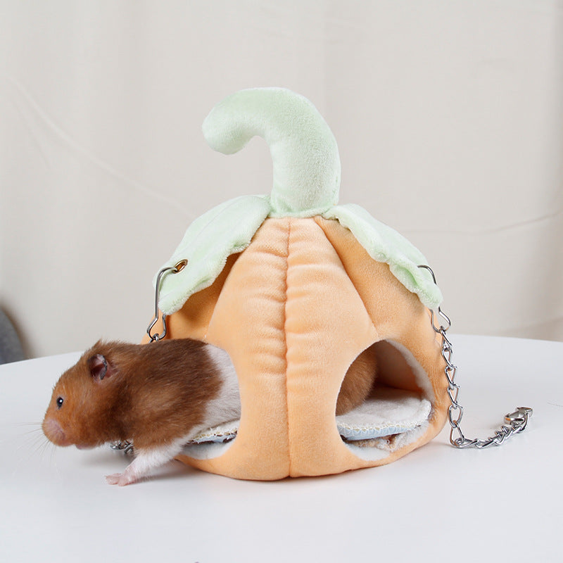 KFX-3985469 Cozy Pumpkin Nest for Small Pets – Soft Diamond Velvet Hammock for Hamsters, Teddy Bears, and Sugar Gliders