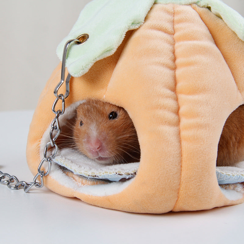 KFX-3985469 Cozy Pumpkin Nest for Small Pets – Soft Diamond Velvet Hammock for Hamsters, Teddy Bears, and Sugar Gliders
