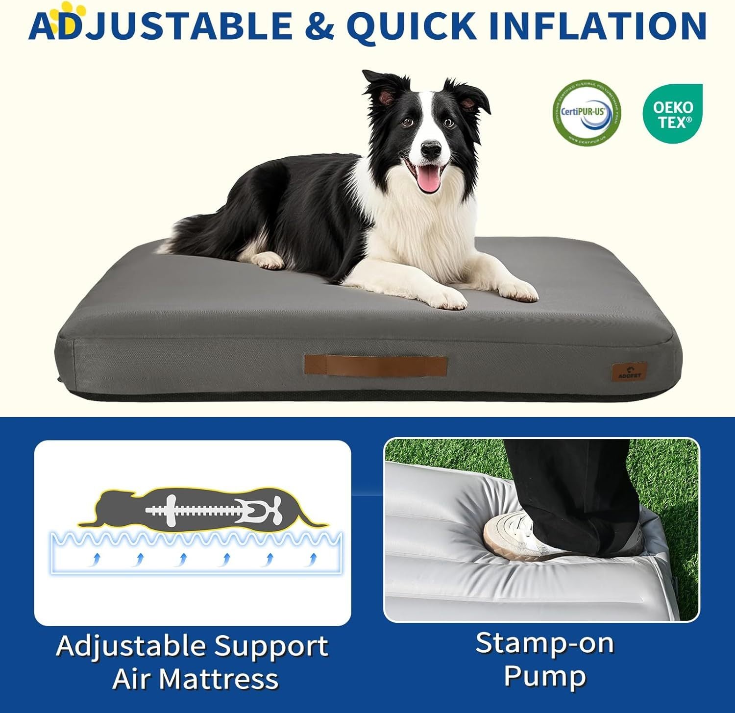 KFX-3985853 Inflatable Waterproof Non-Slip Dog Bed for Medium Dogs – Removable and Washable Summer Travel Mat