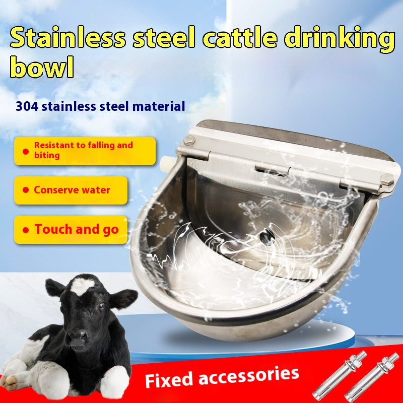 KFX-3987389 Stainless Steel Drinking Bowl for Cattle, Horses, and Sheep with Sink and Pipe