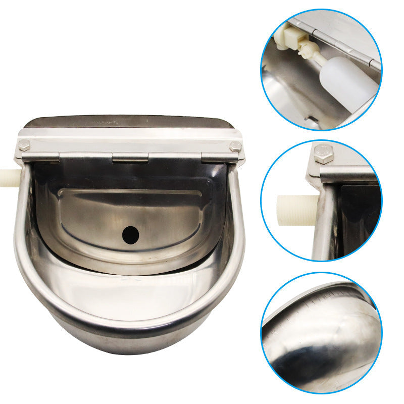 KFX-3987389 Stainless Steel Drinking Bowl for Cattle, Horses, and Sheep with Sink and Pipe