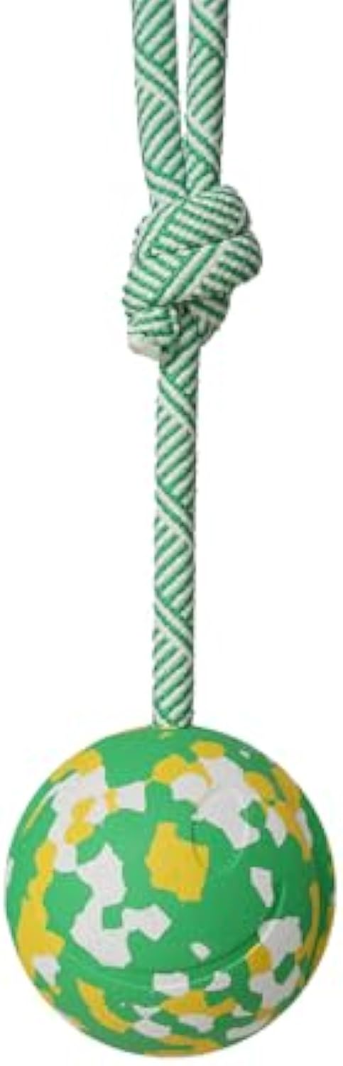 KFX-3988669 Interactive Dog Ball on Rope - Durable Natural Rubber Toy for Fetch, Tug, and Training for Medium to Small Dogs