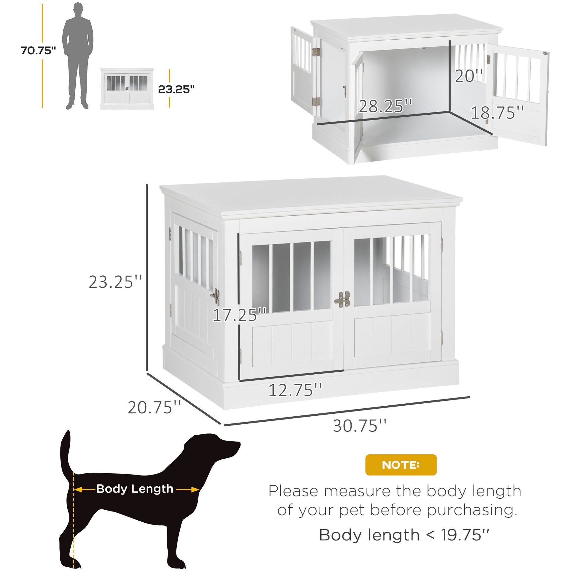 KFX-3990845 White Wooden Dog Crate End Table with Triple Doors for Small Dogs Indoor Use
