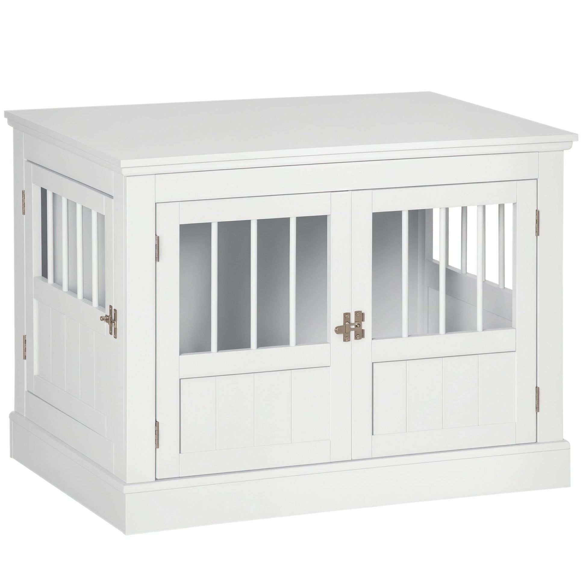 KFX-3990845 White Wooden Dog Crate End Table with Triple Doors for Small Dogs Indoor Use