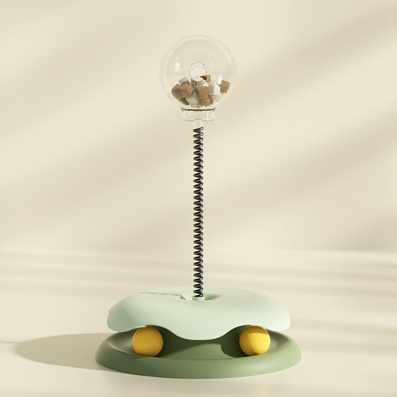KFX-3990973 Interactive 2-in-1 Cat Toy with Treat Dispensing Turntable and Spring Ball