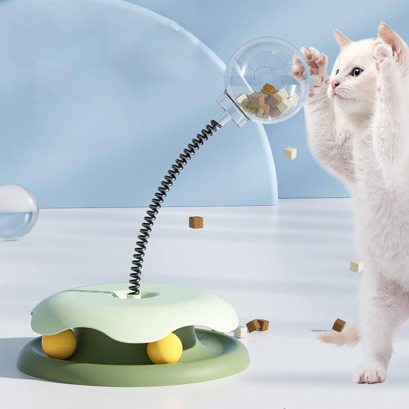 KFX-3990973 Interactive 2-in-1 Cat Toy with Treat Dispensing Turntable and Spring Ball