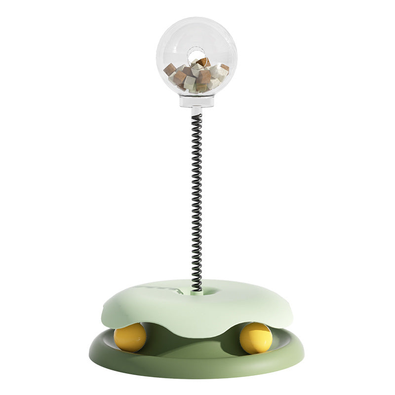 KFX-3990973 Interactive 2-in-1 Cat Toy with Treat Dispensing Turntable and Spring Ball