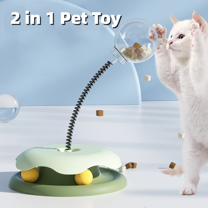 KFX-3990973 Interactive 2-in-1 Cat Toy with Treat Dispensing Turntable and Spring Ball