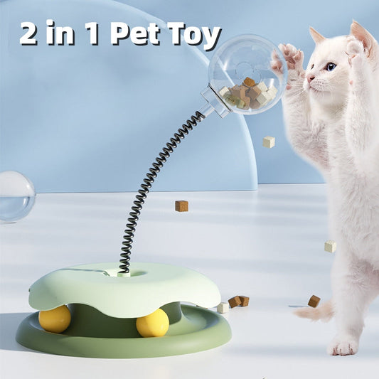 KFX-3990973 Interactive 2-in-1 Cat Toy with Treat Dispensing Turntable and Spring Ball