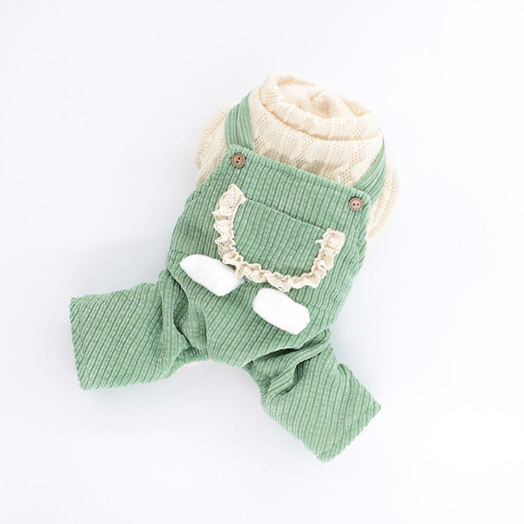 KFX-3991741 Corduroy Strip Strap Dog Clothes for Small to XL Dogs in Pink and Green