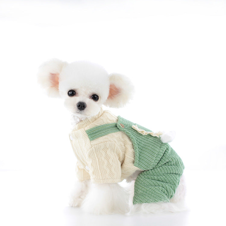 KFX-3991741 Corduroy Strip Strap Dog Clothes for Small to XL Dogs in Pink and Green