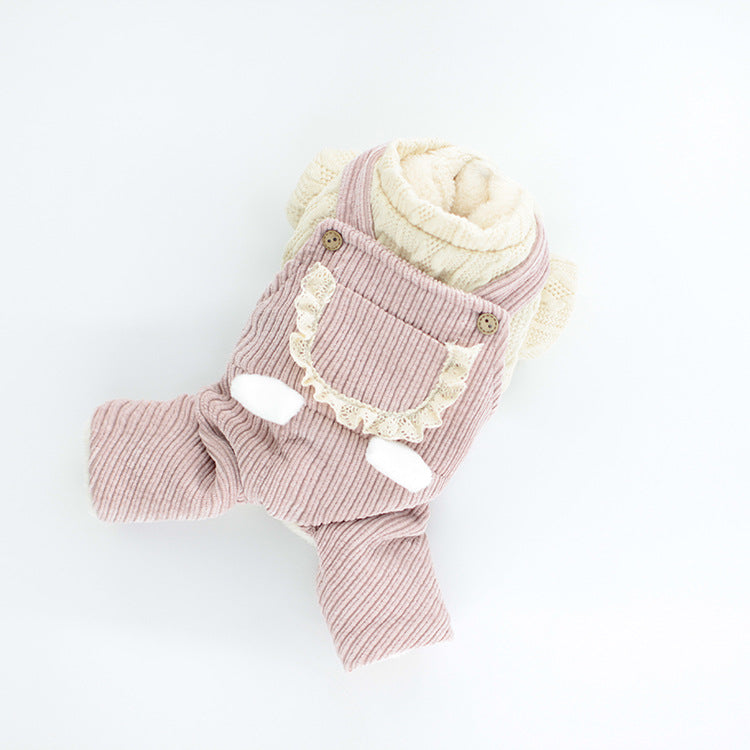 KFX-3991741 Corduroy Strip Strap Dog Clothes for Small to XL Dogs in Pink and Green